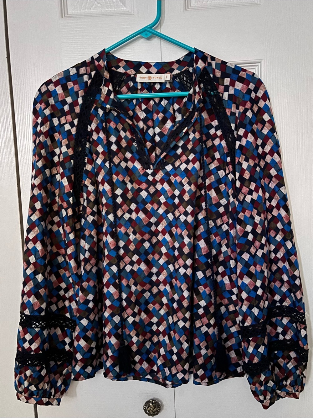 Tory Burch Multicolor Diamond-Print V-Neck Blouse